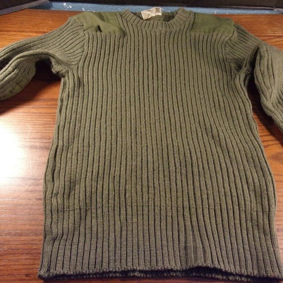 sz40 US MARINE CORPS USMC GREEN KNIT SWEATER SERVICE WOOL OLIVE GREEN SI 718 - Picture 1 of 12